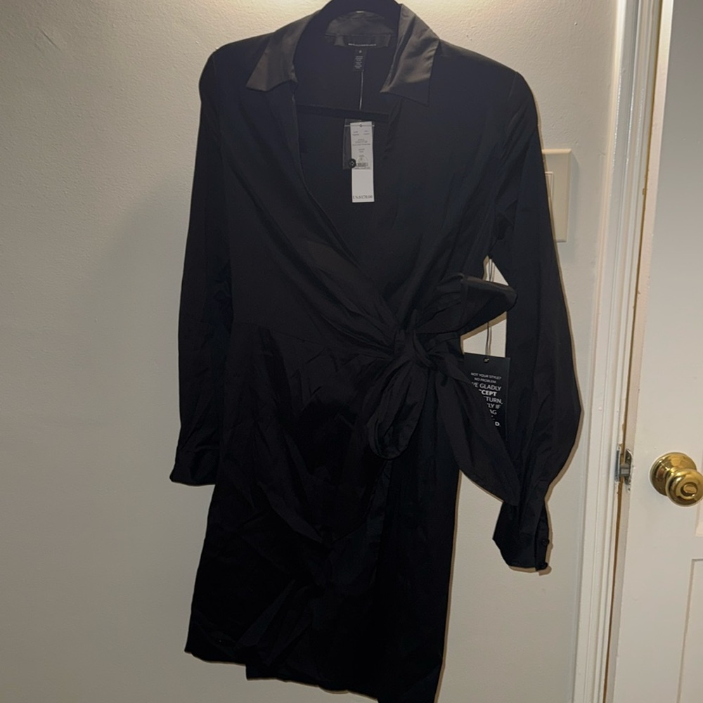 White House Black Market black poplin wrap dress